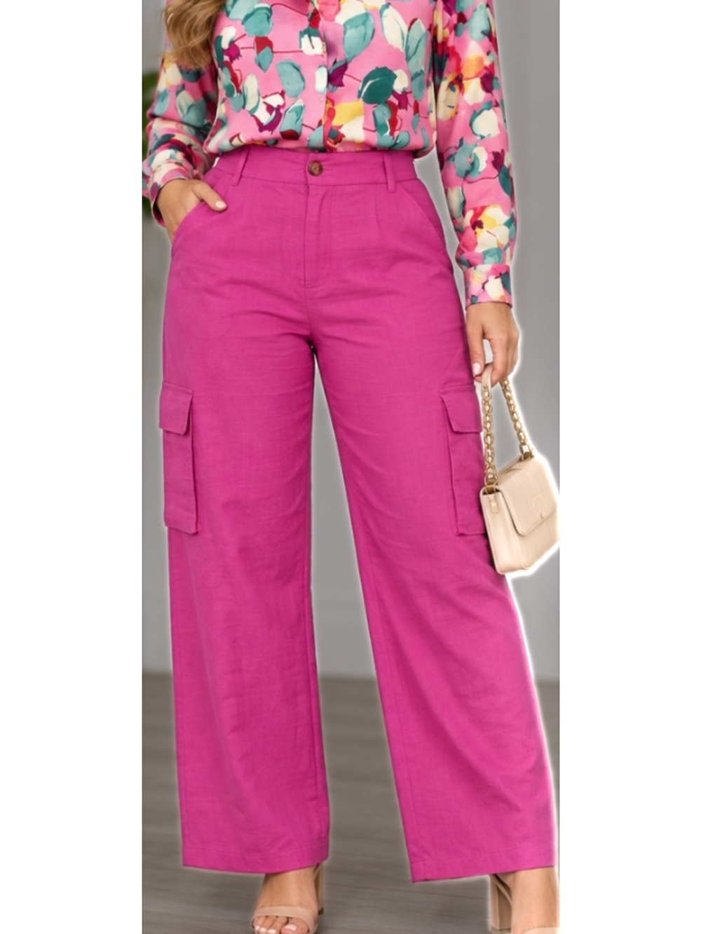 Zara Fuchsia Pink Wide-Leg Cargo Trousers